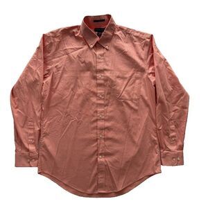 Lands End Shirt Mens 16-34 Orange Gingham No Iron Pinpoint Oxford Tailored Fit